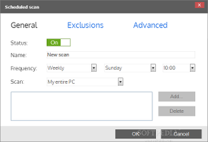 Showing the options for scheduled scans in Panda Cloud Antivirus Free